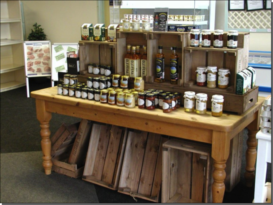 Repro English bushel boxes at Jackson’s Butchers, Long sutton


